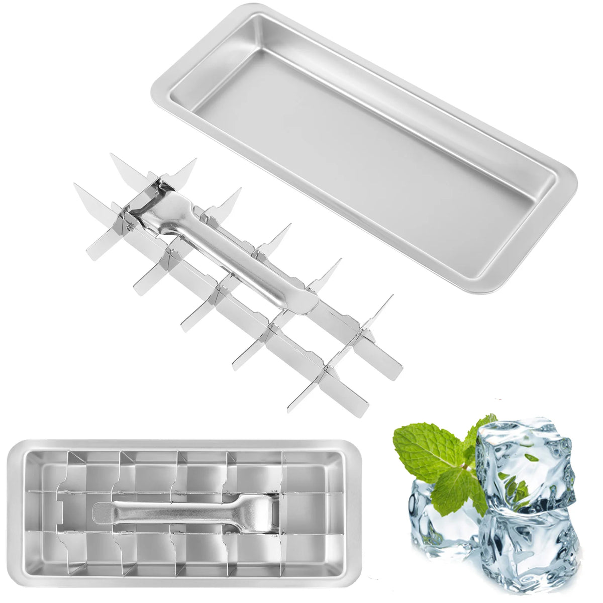 4/1pcs Stainless Steel Ice Cube Tray Removable Ice Cube Maker with Handle Ice Cube Mold for Cocktail, Coffee Fruit Juice Drink