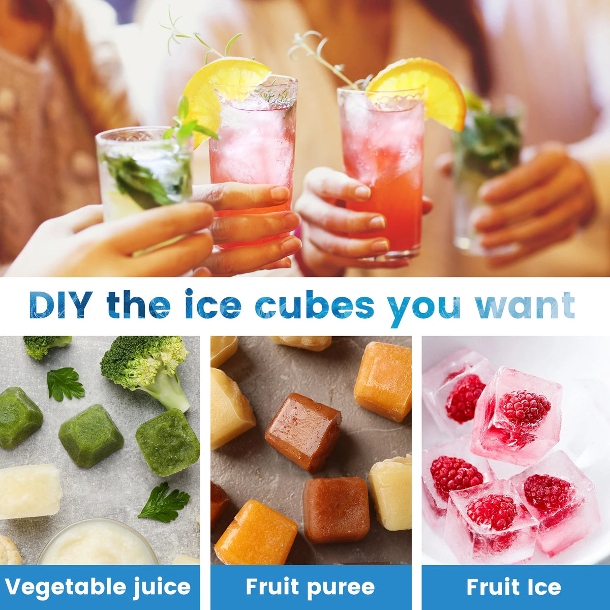 4/1pcs Stainless Steel Ice Cube Tray Removable Ice Cube Maker with Handle Ice Cube Mold for Cocktail, Coffee Fruit Juice Drink