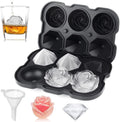 2 Inch Rose & Diamond Ice Cube Tray with Lid, Silicone Large Ice Mold for Cocktails, Whiskey, Juice, Easy Release, BPA Free, Black