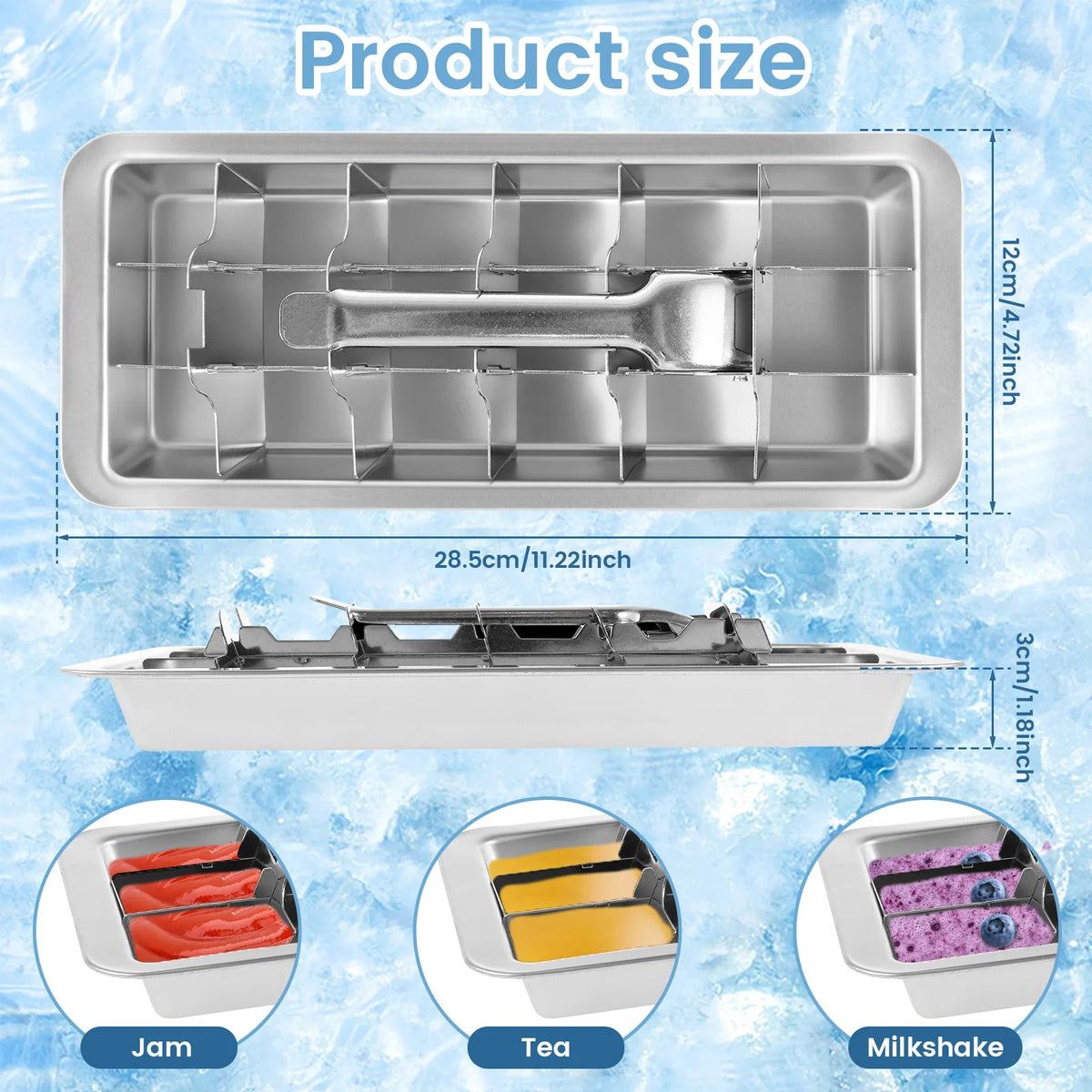 4/1pcs Stainless Steel Ice Cube Tray Removable Ice Cube Maker with Handle Ice Cube Mold for Cocktail, Coffee Fruit Juice Drink