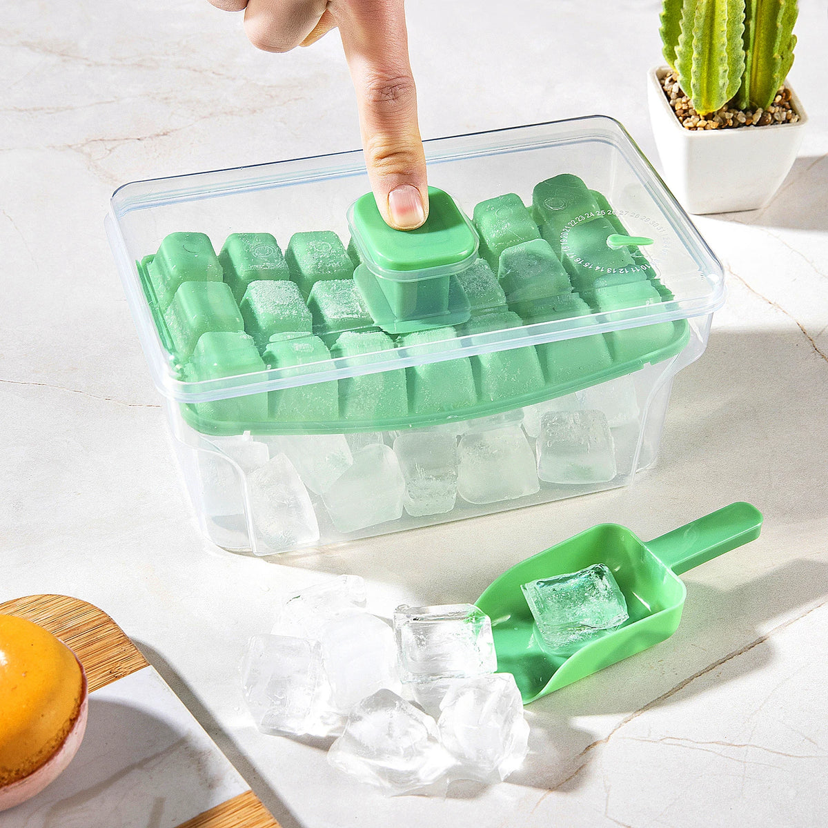 Ice Trays for Freezer with Lid & Bin, Ice Cube Tray Making 68 pcs Ice Cubes, Easy Press to Release Ice