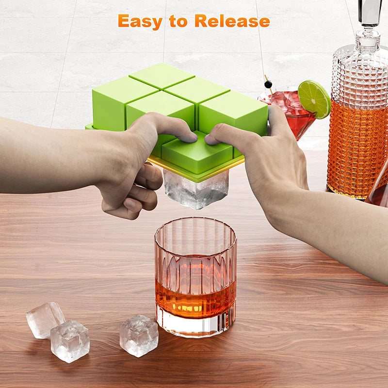 Silicone Large Ice Cube Tray with lid Big Square Ice Cube Mold for Cocktails,Whiskey,Bartender Accessories BPA-Free&Dishwasher