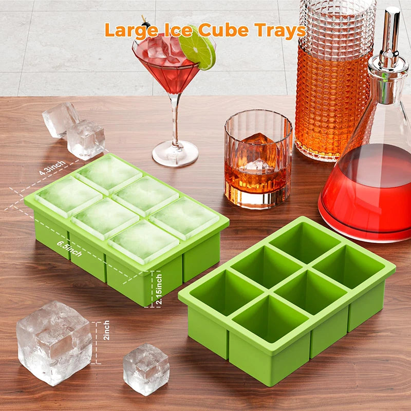 Silicone Large Ice Cube Tray with lid Big Square Ice Cube Mold for Cocktails,Whiskey,Bartender Accessories BPA-Free&Dishwasher
